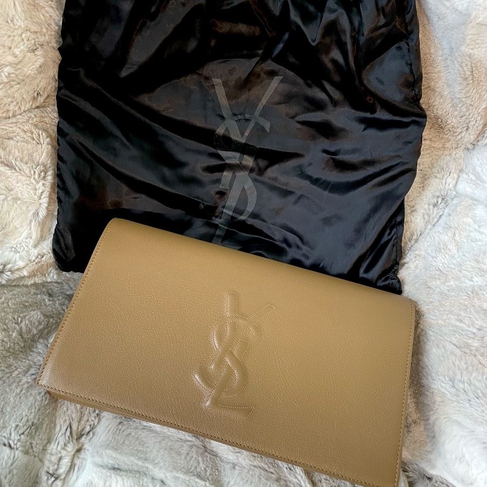 YSL Calfskin Monogram Large Belle De Jour Clutch